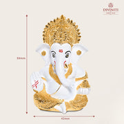 DIVINITI 24K Gold Plated Resin Lord Ganesha Idol for Car Dashboard, Tabletop|Ganesh Statue for Good Luck and Success|Ganpati Murti for Home Decor Mandir, Office Desk Puja Gift White & Gold (8.4x4.2cm)