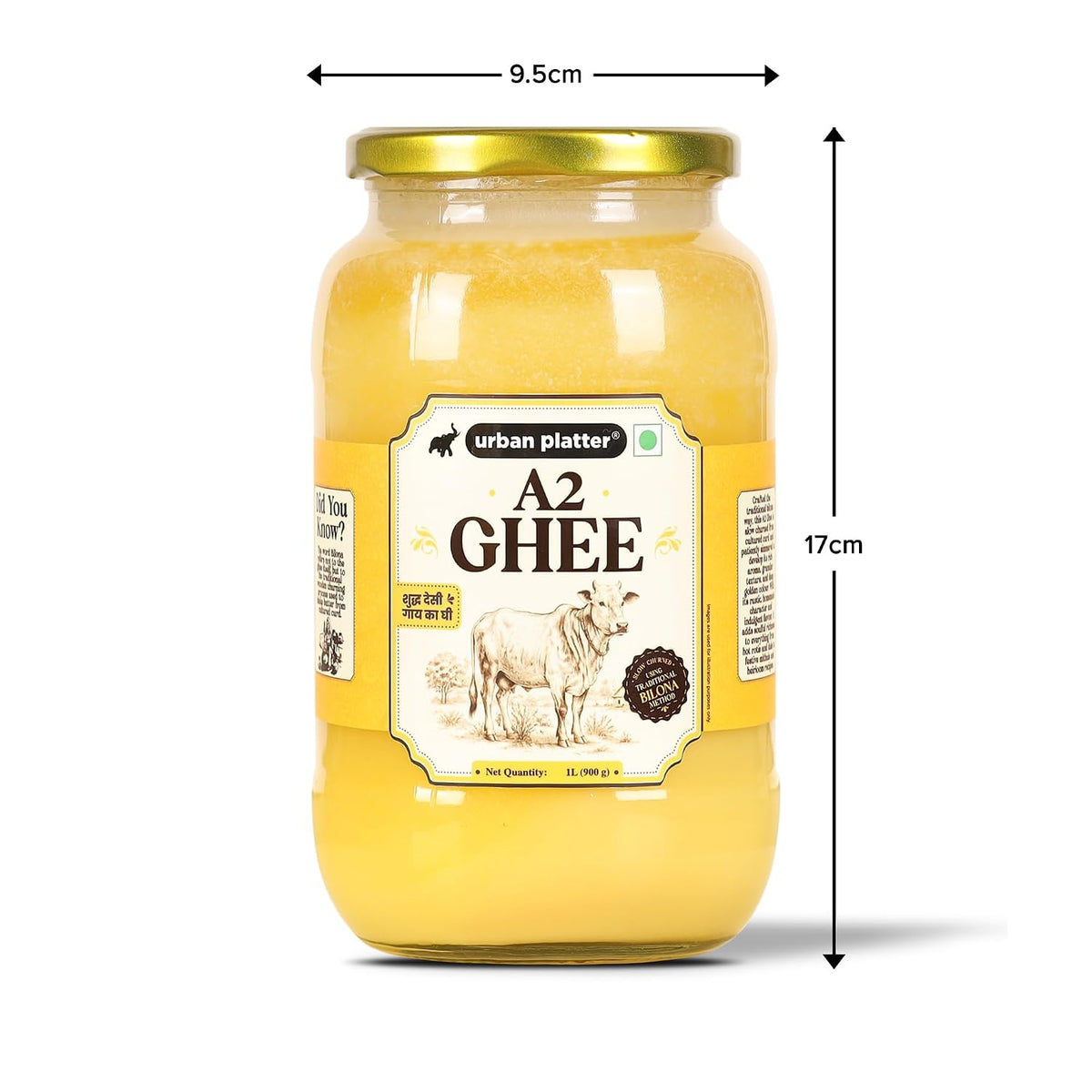 Urban Platter A2 Bilona Cow Ghee, 1L (Traditional Curd-Churned Desi Ghee | Made from A2 Cow Milk | Pure Ghee for Cooking, Tadka & Daily Meals)