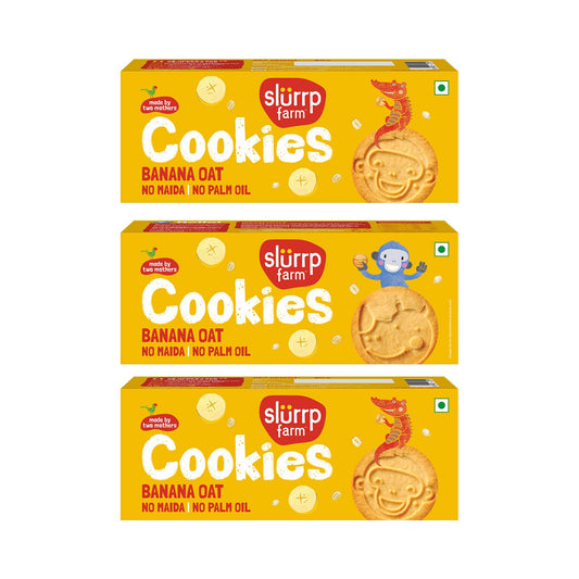 Slurrp Farm Banana Oat Cookies | No Maida No Refined Sugar | Healthy Cookies Made With Multigrain | Perfect for Tiffins, Travel or Snack Time | Pack of 3 x 80g