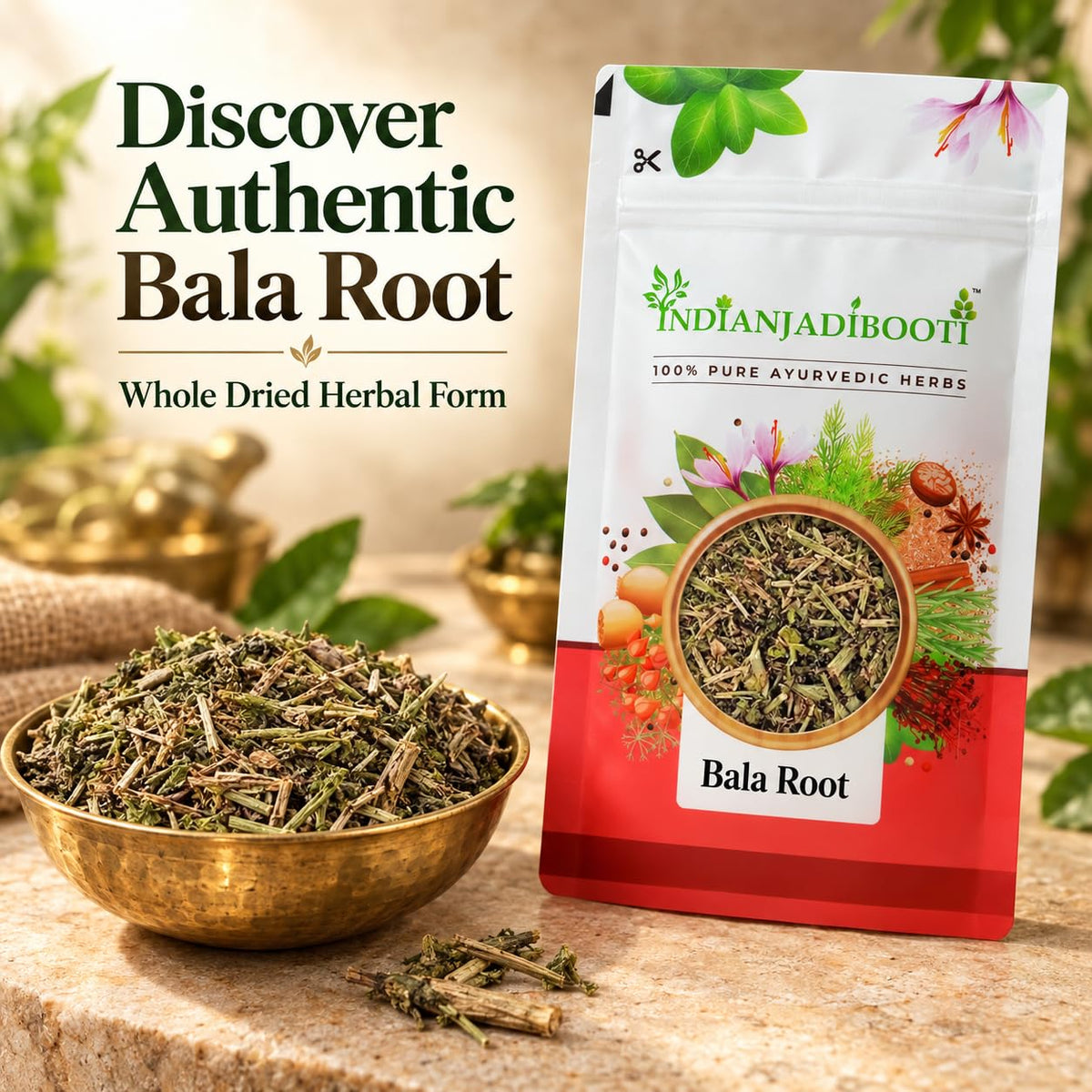 IndianJadiBooti Raw Bala Root - Sida Cordifolia - Country Mallow - Dry Whole Herb