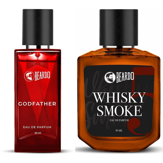 Beardo Whisky Smoke & Godfather Perfume Combo (50mlx2) Spicy, Woody - Oudh Notes & Aromatic, Spicy Notes Lasting Men's Liquid Perfume, Gift For Brother/Friends