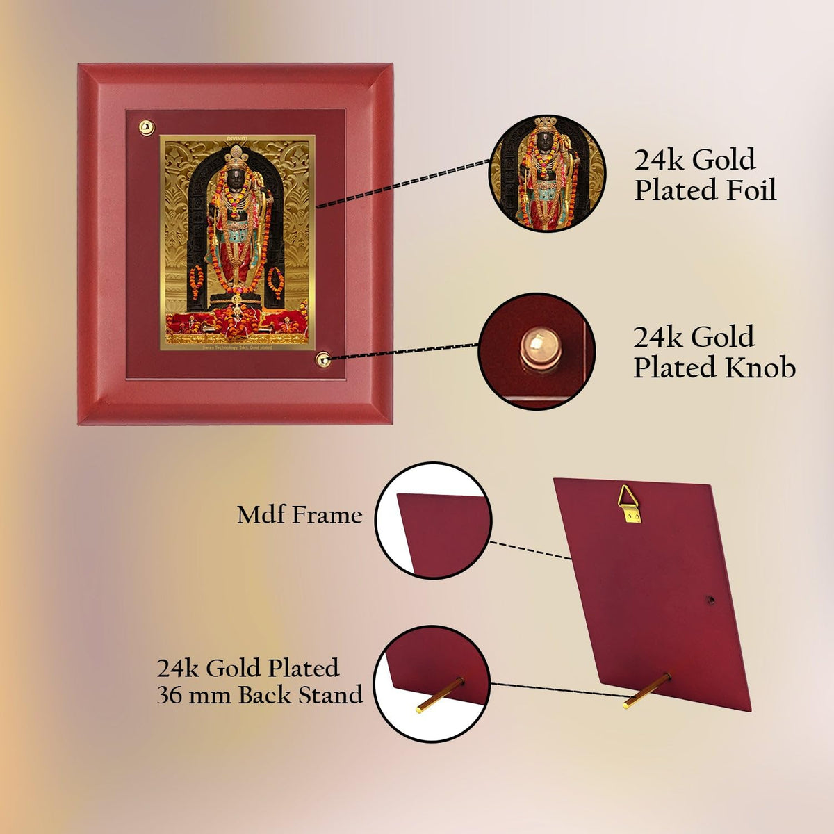 DIVINITI Intima Pure 24K Gold Plated Balram Religious Frame – Luxury Home, Office & Mandir Décor | Premium Gold Foil Artwork in MDF Frame | Table Top Display (16 X 13.5 CM)