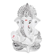 DIVINITI 999 Silver Plated Resin Lord Ganesha Idol for Car Dashboard, Tabletop|Ganesh Statue for Good Luck and Success|Ganpati Murti for Home Decor Mandir, Office Desk Puja Gift White (8.4x4.2cm)