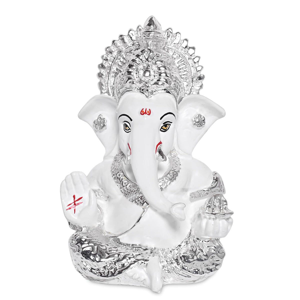 DIVINITI 999 Silver Plated Resin Lord Ganesha Idol for Car Dashboard, Tabletop|Ganesh Statue for Good Luck and Success|Ganpati Murti for Home Decor Mandir, Office Desk Puja Gift White (8.4x4.2cm)