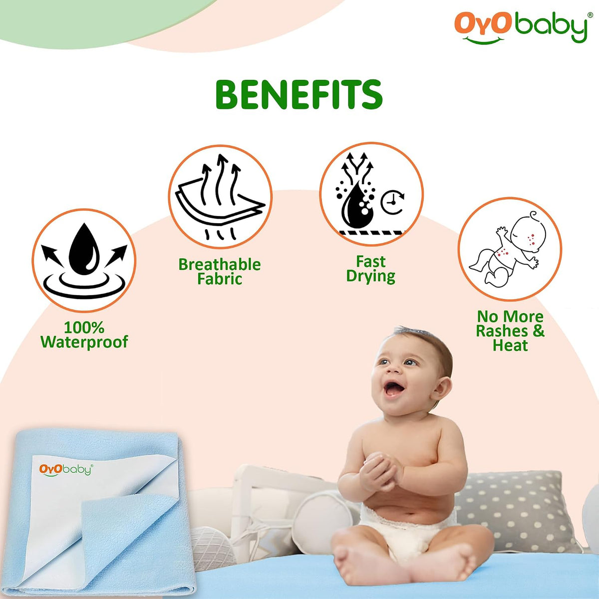 Premium Hypoallergenic Quick Dry Waterproof Reusable Mat/Underpad/Absorbent Sheets/Mattress Protector/Crib Sheets (Size: 100cm x 70cm) / (39"x28") Blue, Medium by OYO BABY