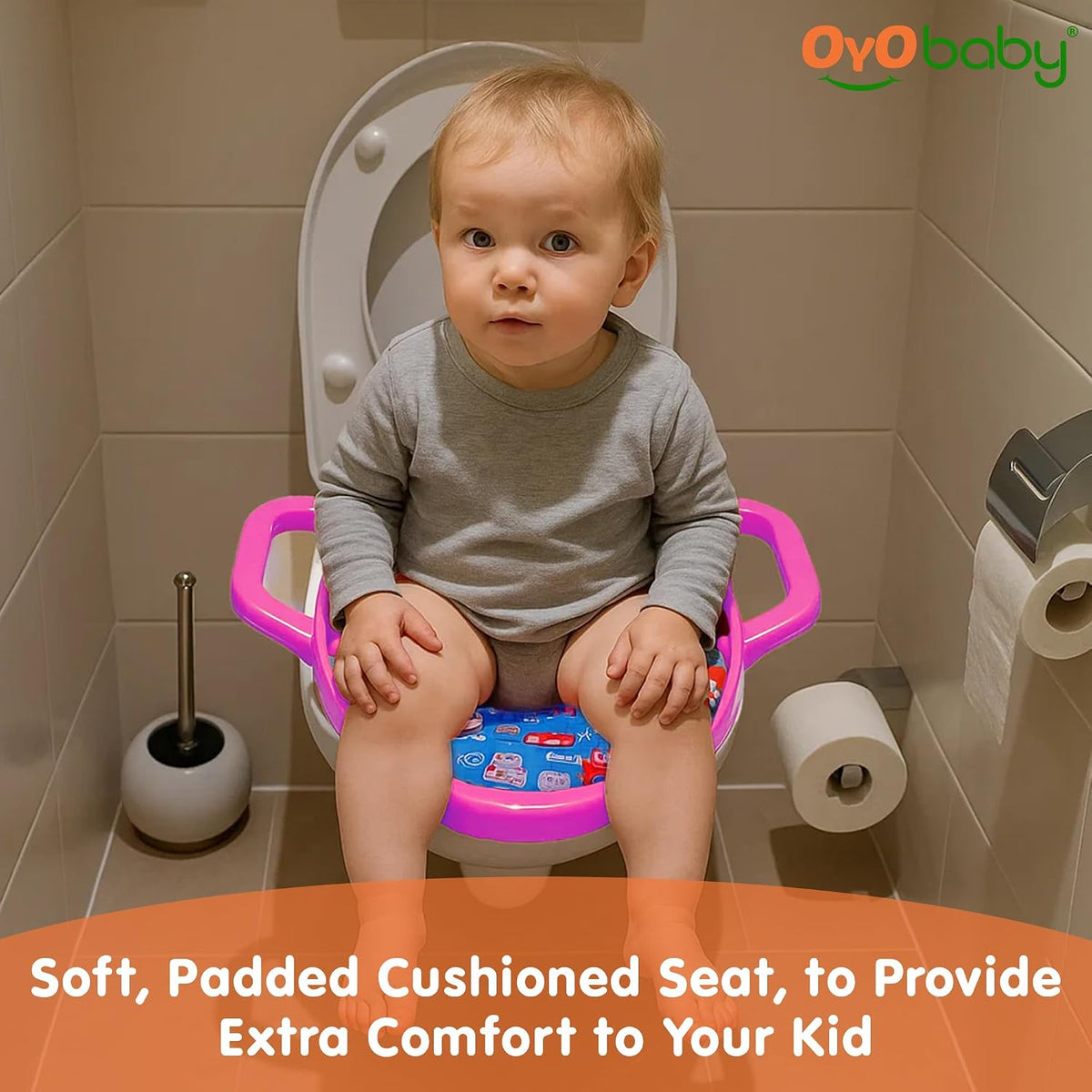 OYO BABY Cushioned Baby Potty Training Seat | Portable Toilet Seat for Child 1 + Years | Soft & Comfortable Potty Seat with Handles | Easy to Clean | Toddler Toilet Seat