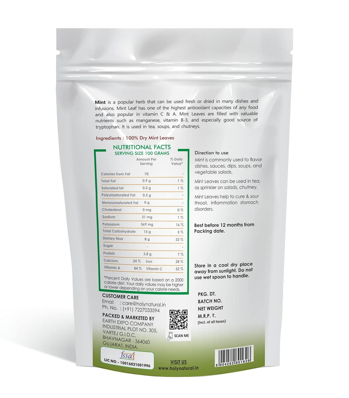 Holy Natural Mint Leaves (Dried) – 100 GM | Pure & Natural Pudina Leaves | Refreshing Herbal Ingredient for Tea, Chutney, Seasoning & Daily Use