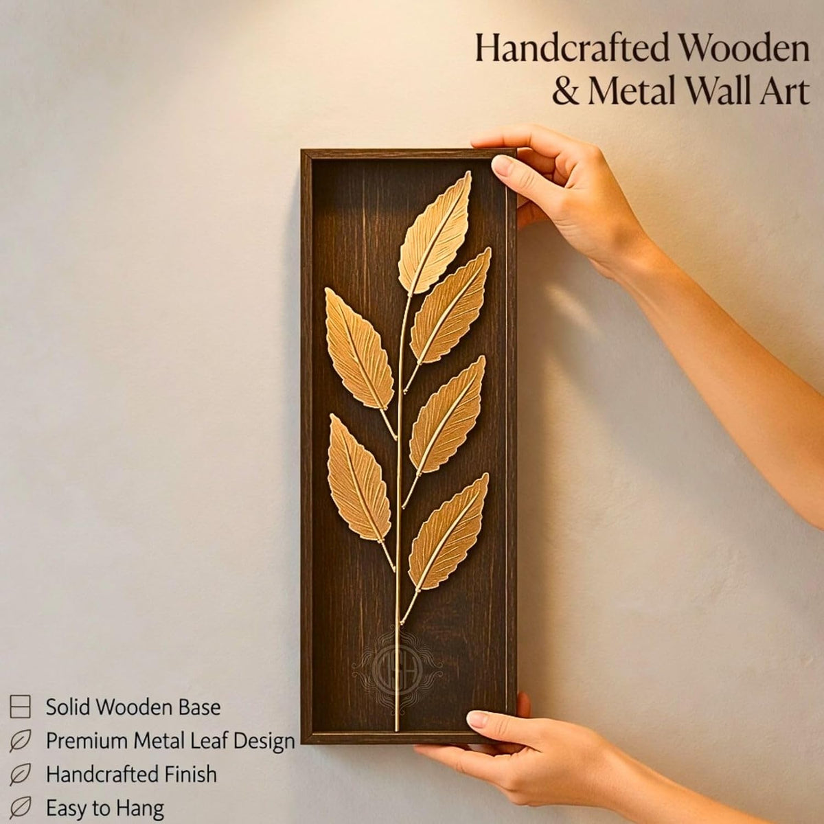 DSH Leaf Wall Art Panels Modern Rustic Home Décor Wall Hanging Sculpture for Living Room, Bedroom & Office (45X15 CM) Decoration Item (Titan Leaf, 1 Frame)