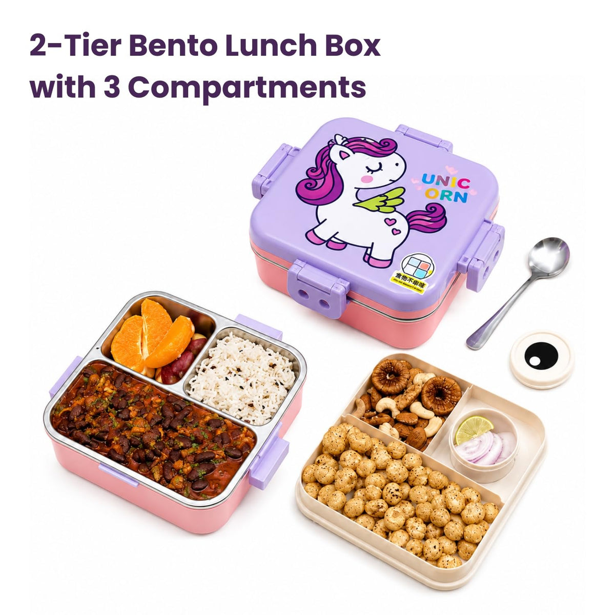 Toy Imagine 1120ml Stainless Steel Lunch Box for Kids, Unicorn Lilac