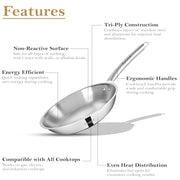 Parage Triply Stainless Steel Fry Pan 24cm | Heavy Bottom Steel Pan for Tempering, Frying | Induction & Gas Friendly | Stay-Cool Handle | Tripure Series | Scratch Resistant | 5 Years Warranty