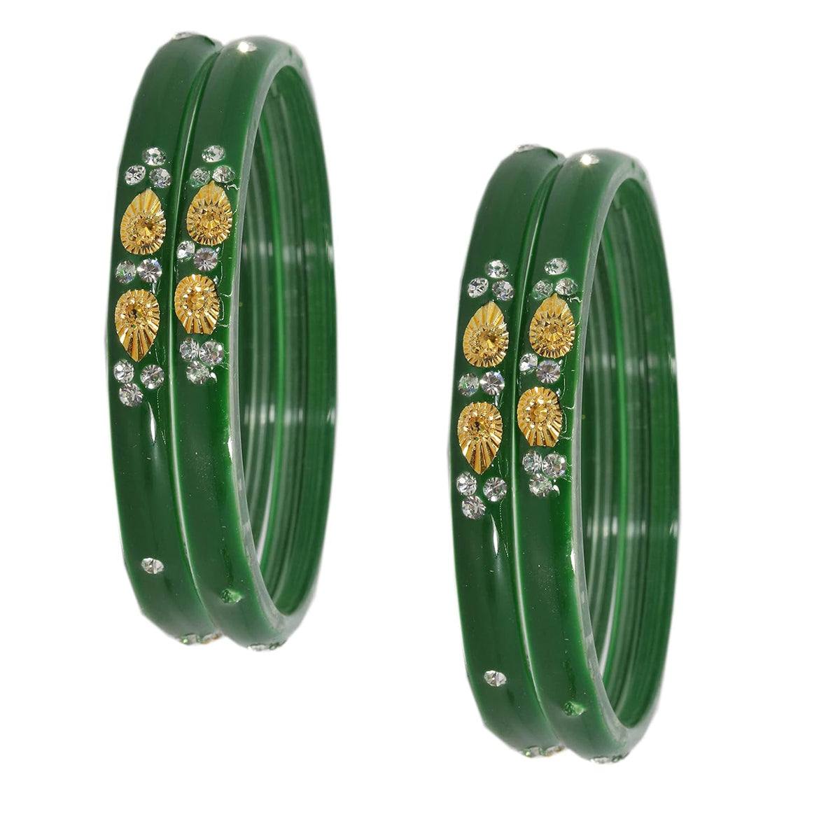 NMII Stylish Glass Kada Set Studded with Zircon Gemstone & Beads for Women & Girls
