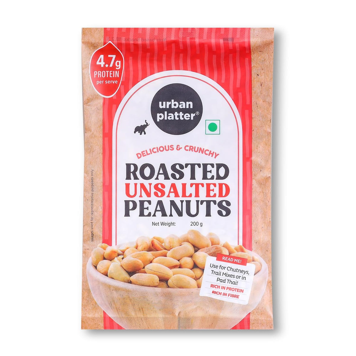 Urban Platter Roasted Unsalted Peanuts, 200g (Skin Removed | Vacuum Packed | Product of Bharuch | Oil-Free)