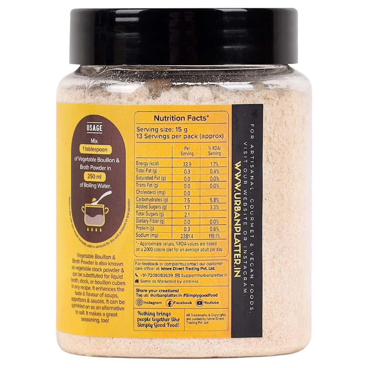 Urban Platter Vegetable Bouillon & Broth Powder, 200g (Plant-Based | Instant Vegetable Stock | MSG-free | Umami-Rich)