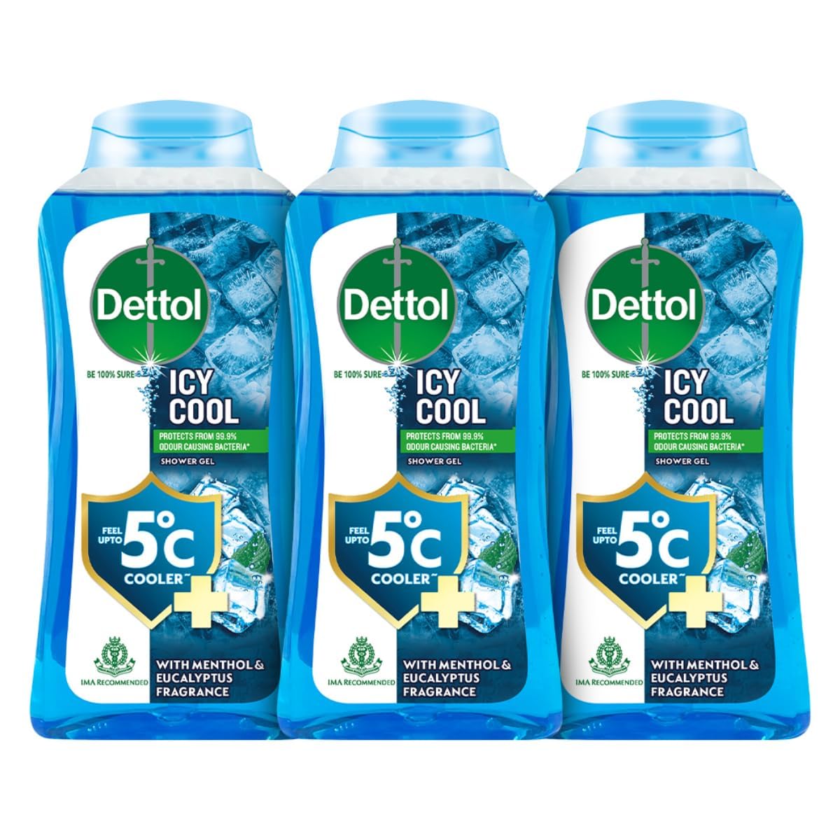 Dettol Icy Cool Body Wash and Shower Gel Bottle for Men | Goodness of Salicylic Acid | Menthol Freshness | 250ml (Pack of 3)