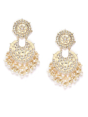 Priyaasi Gold-Plated Kundan Stones Chandbali Earrings for Women and Girls (Peach and Gold)