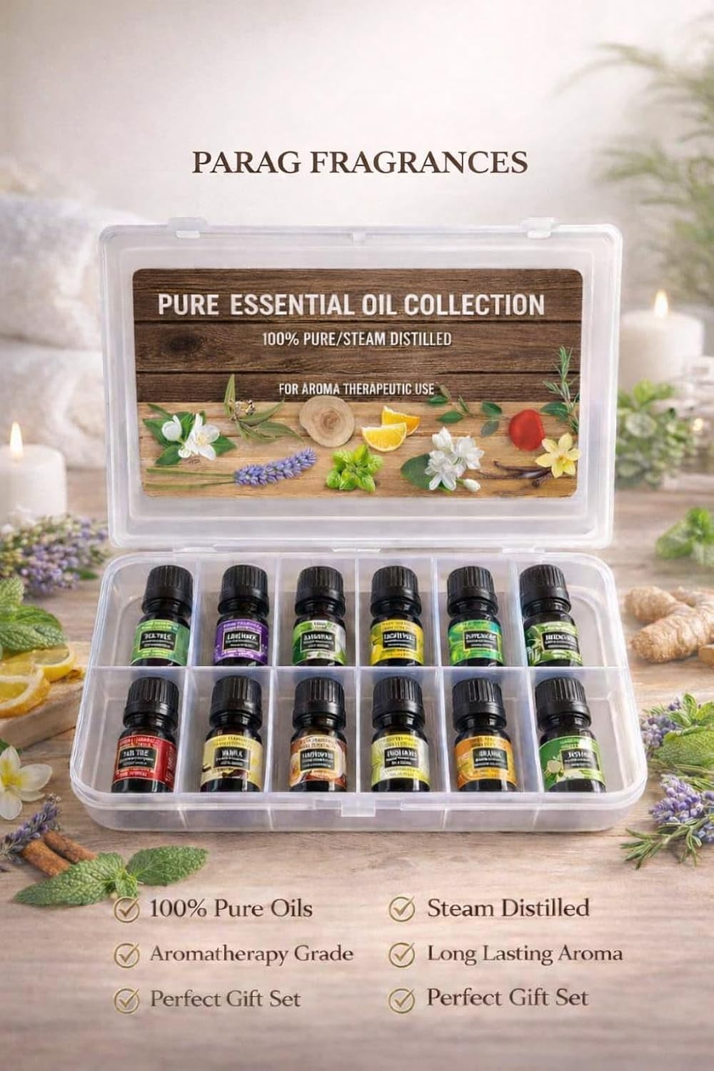 Parag Fragrances Pure Natural & Organic Essential Oils Set (Pure 12 in 1)