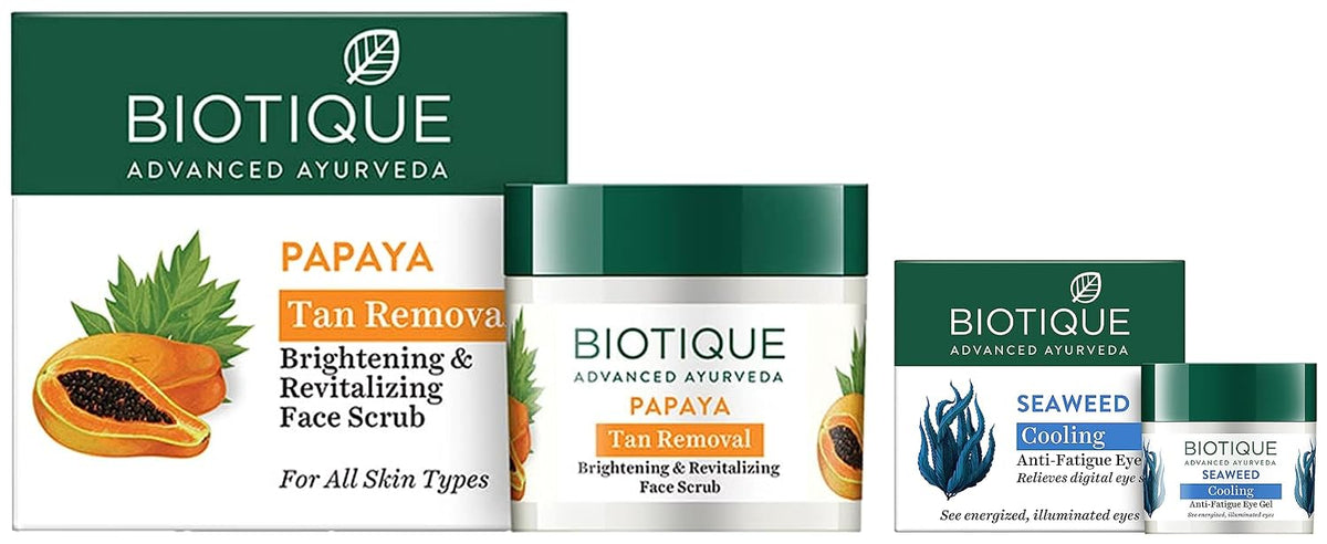 Biotique Bio Seaweed Revitalizing Anti Fatigue Eye Gel, 15g And Biotique Bio Papaya Revitalizing Tan Removal Scrub, 75g
