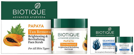 Biotique Bio Seaweed Revitalizing Anti Fatigue Eye Gel, 15g And Biotique Bio Papaya Revitalizing Tan Removal Scrub, 75g