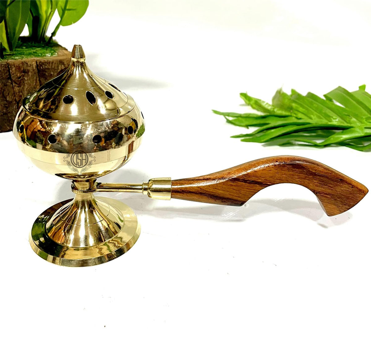 DSH Charcoal Incense Burner, Loban Burner with Handle, Dhoop Dhuni Burner Sambrani Dhoop, Resin & Home (Medium), Gold (LBN-05)(Round)