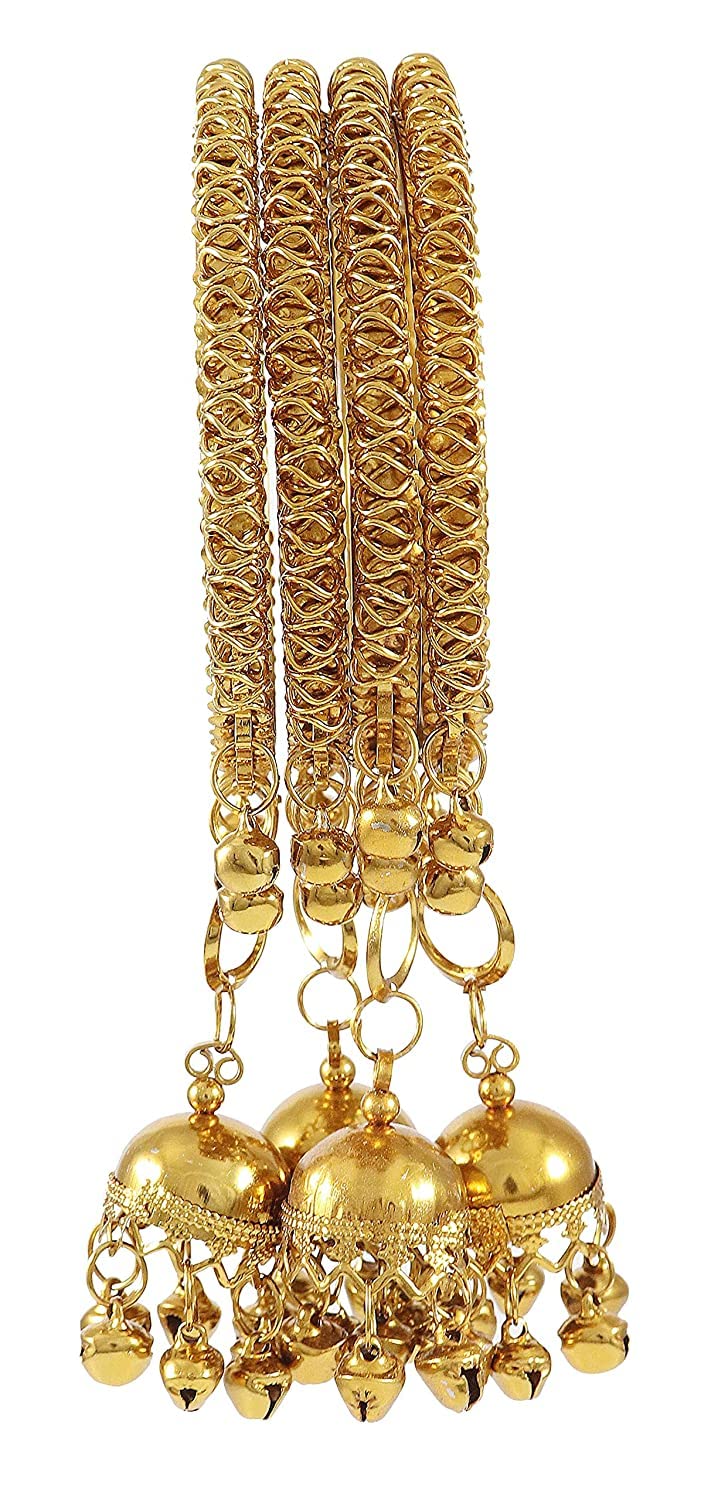 NMII Non-Precious Metal Base Metal with Leaf Shaped and Bracelet Bells Glossy Finished Latkan Kada Set For Women and Girls