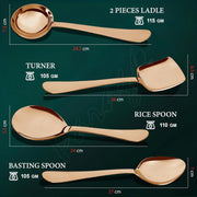 Parage 5 Pieces Stainless Steel Serving Spoons Set of 5 for Dining Table/Kitchen, 1.8 mm Heavy Gauge (2 Soup Ladle/Karchi, 1 Deep Turner, 1 Solid Spoon (Chamcha), 1 Rice Spoon (Steel Rose, Pack of 5)