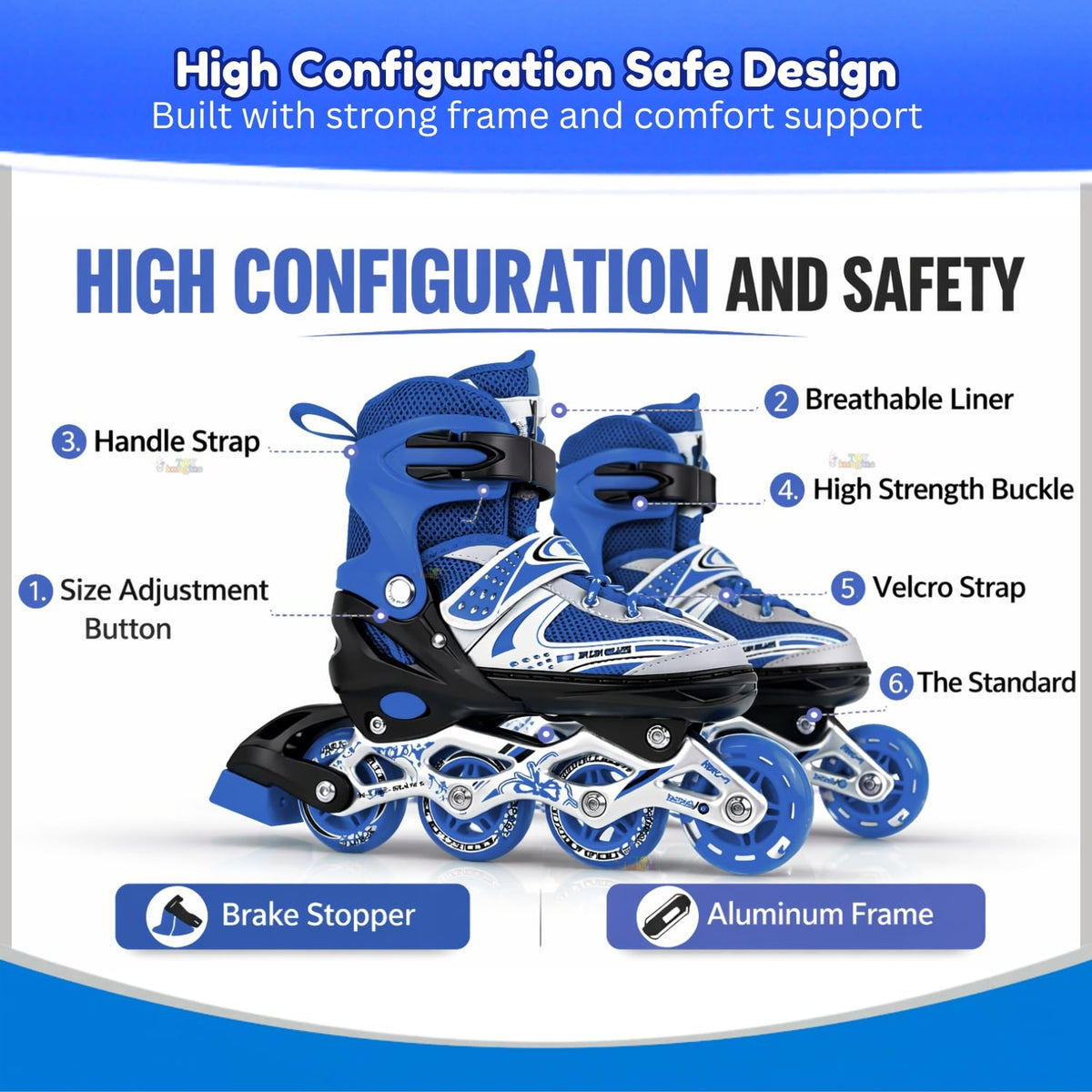 Toy Imagine Inline Skates, Adjustable, Boys Kids & Girls, Blue