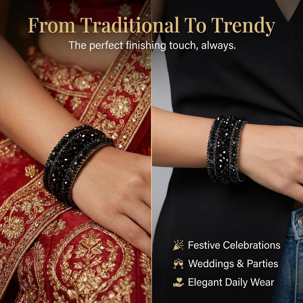 NMII Stylish Pearls Alloy Metal Kada Bangles Set For Women and Girls | Fancy Metal Bangles | Trendy Design Bangles For Girls | Wedding, Party, Shadi Fashion Jewellery-Set of 6 Bangles