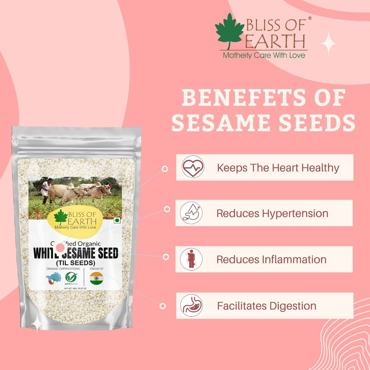 Bliss of Earth Organic Sesame Seeds 2x200 gm White For Eating, Raw Til Seeds