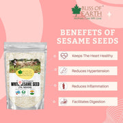 Bliss of Earth Sesame Seeds 1kg Organic White For Eating, Raw Til Seeds