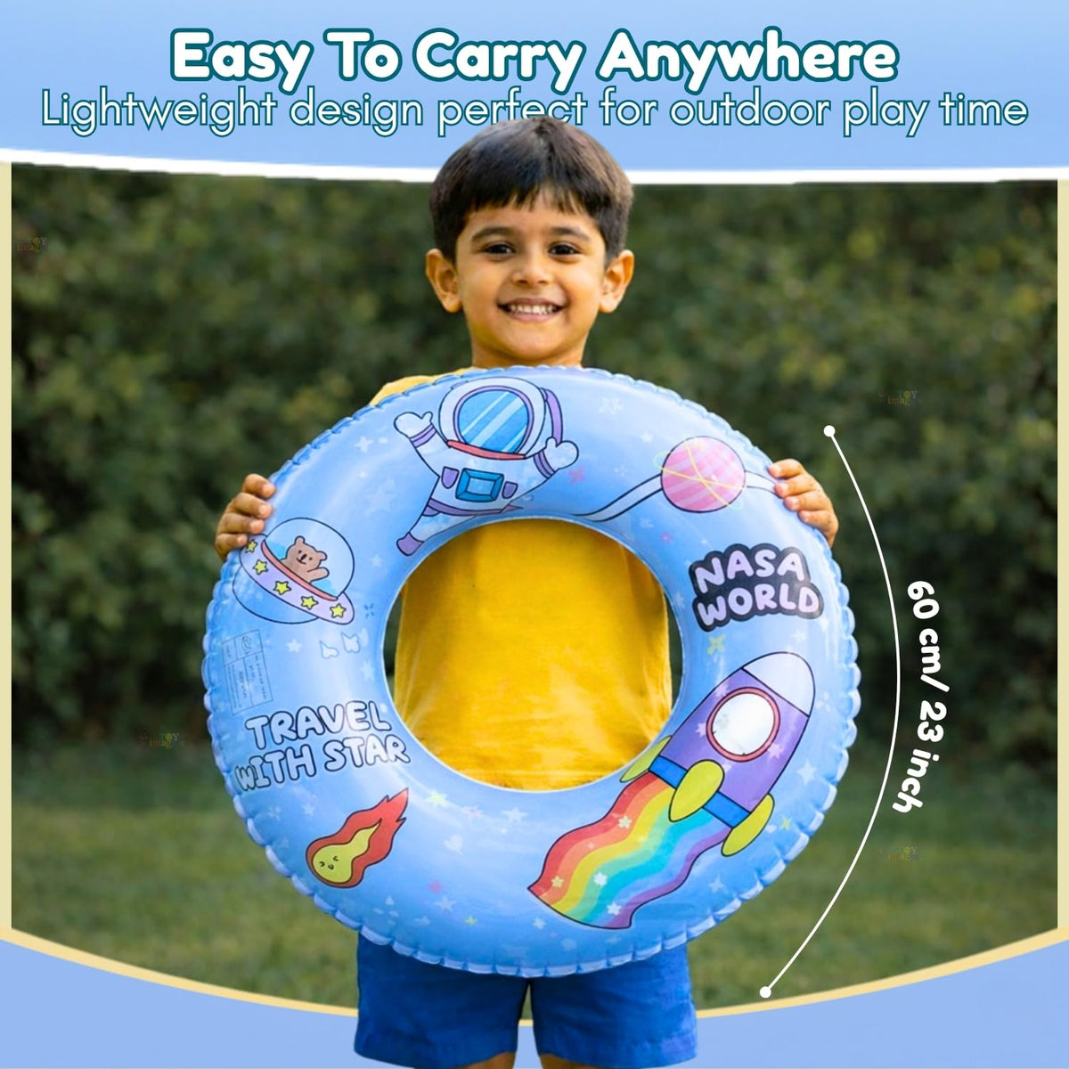 Toy Imagine 24 Inch Inflatable Swim Ring for Boys, Space Theme Design, Durable Pool Float for Kids, Fun Summer Water Accessory