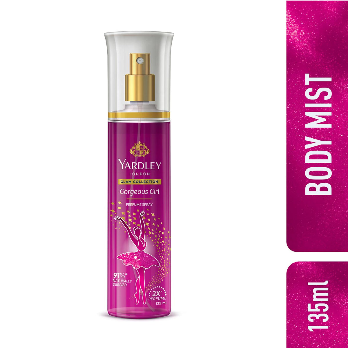 Yardley London Glam Collection Gorgeous Girl Fine Fragrance Body Mist Spray | 2X Perfume for Women | 91% Naturally Derived | Vanilla, Almond & Peach