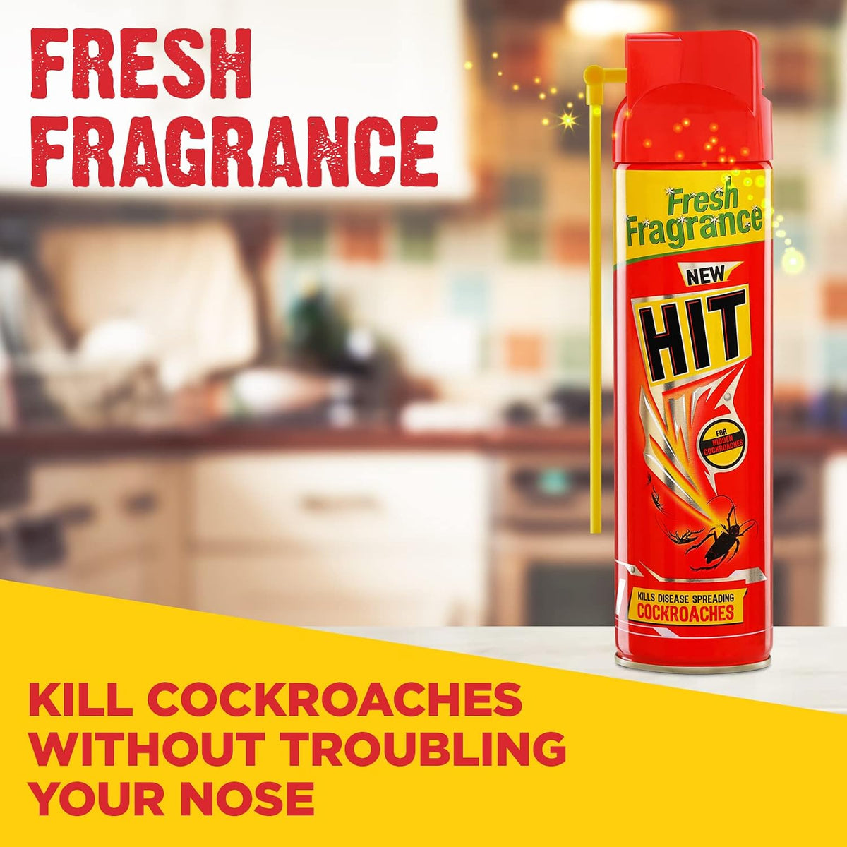 HIT Crawling Insect Killer – Cockroach Killer Spray (400ml) | Instant Kill | Deep-Reach Nozzle | Fresh Fragrance (Pack of 2)