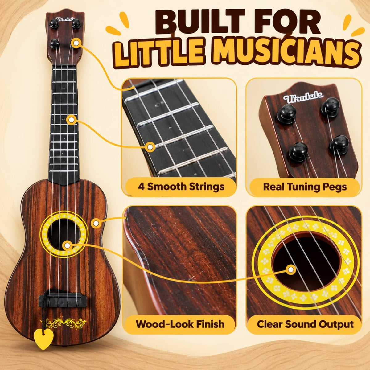 Toy Imagine 18-Inch 4-String Kids Guitar, Ukulele-Style Musical Toy