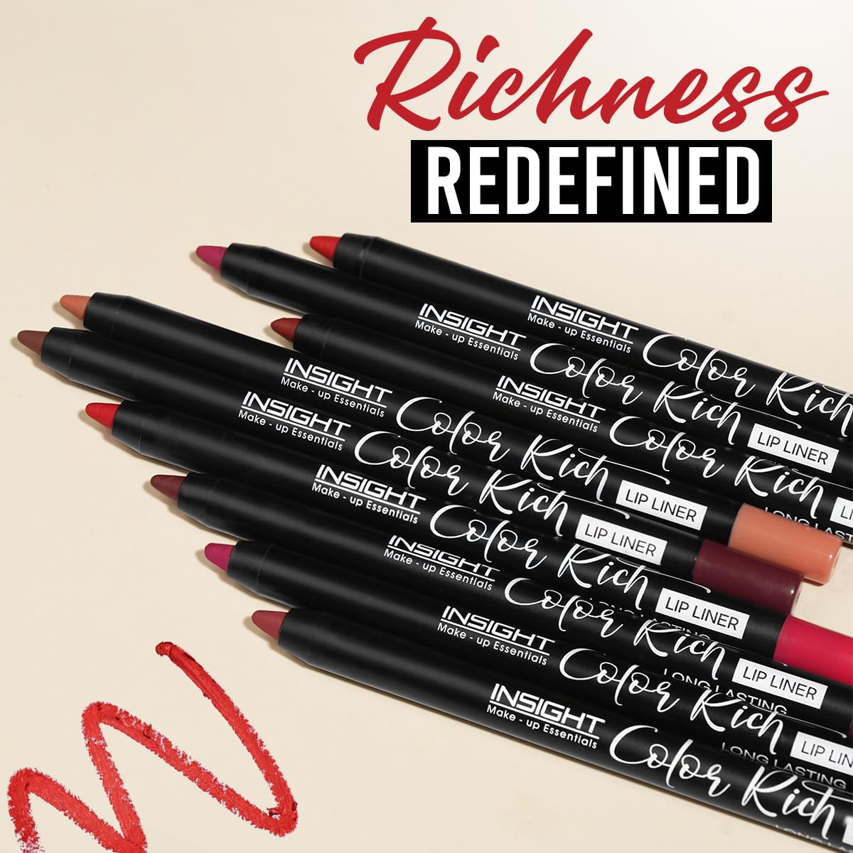 INSIGHT Color Rich Lip Liner| Intense Pigment| Enriched with Jojoba Oil & Vitamin E| Defines, Shapes & Nourishes Lips | Long-Lasting |Sultry Red -1.5g
