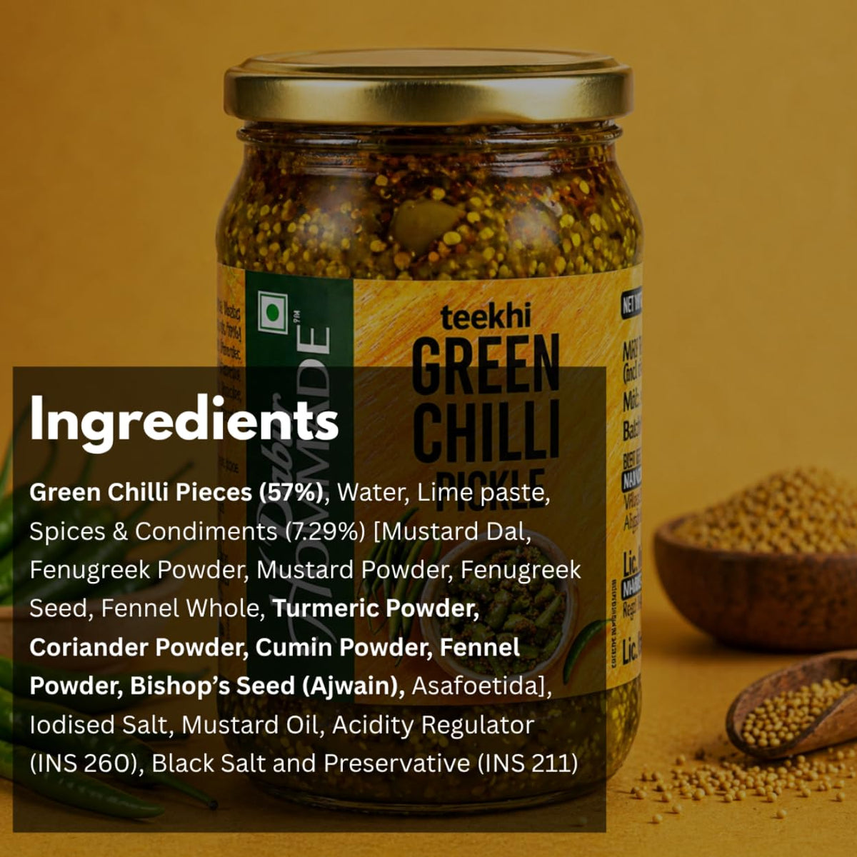 Dabur Hommade Green Chilli Pickle , 400 Gm