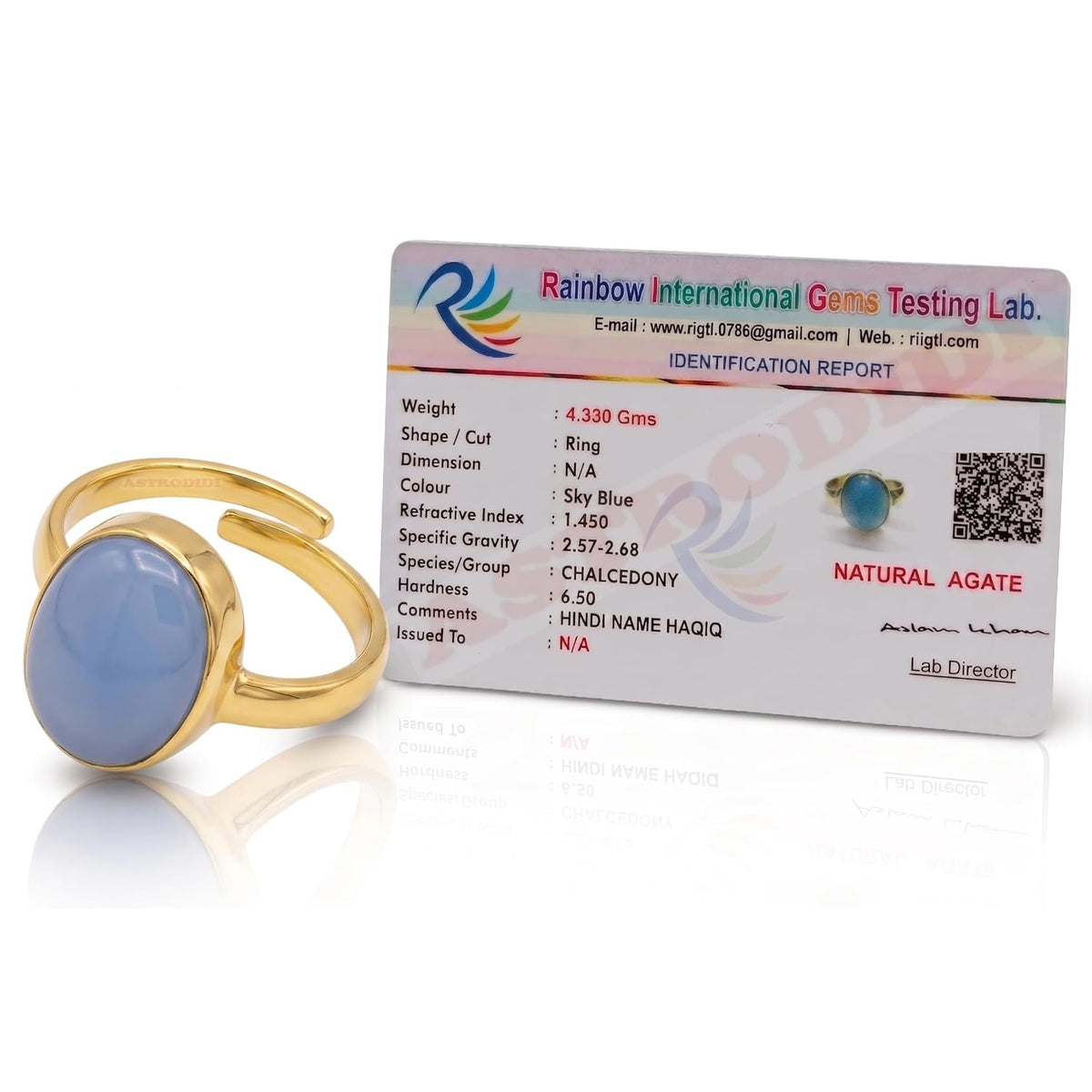 ASTRODIDI Natural Blue Sulemani Agate Hakik Stone Ring with Lab Certificate for Men and Women 7-8 Ratti Adjustable Panchdhatu Nila Neela Akik Aqeeq Haqiq Aqeeq Gemstone Ring