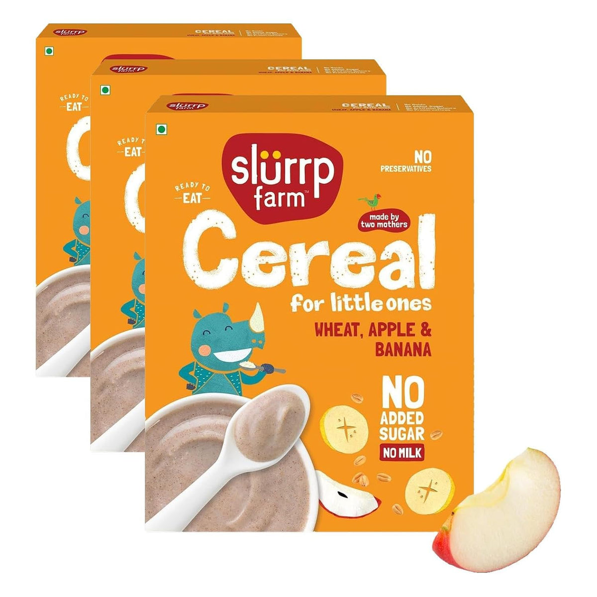 Slurrp Farm No Added Sugar Instant Wheat Apple & Banana Cereal | No Milk No Preservatives | 300g (Pack of 3)