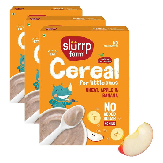 Slurrp Farm No Added Sugar Instant Wheat Apple & Banana Cereal | No Milk No Preservatives | 300g (Pack of 3)