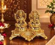 KridayKraft White Metal Gold Plated Diwali Laxmi Ganesh Chocki God Idol with Metal om Shape Incense Stick Holder