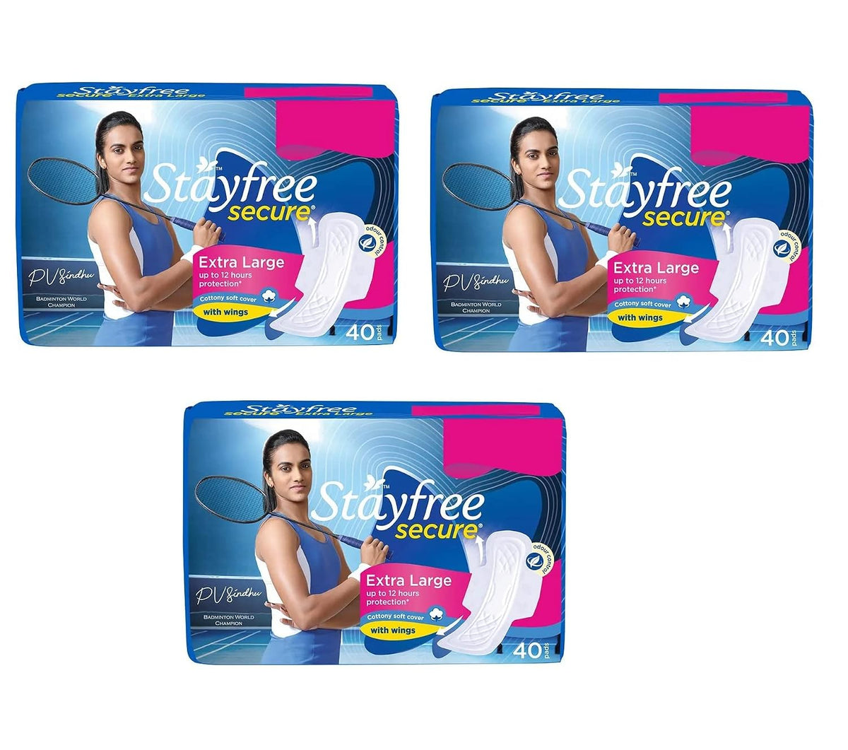 Stayfree Secure Cottony Soft XL Wings Sanitary Pads for Women, 40s x 3 (120 Napkins)