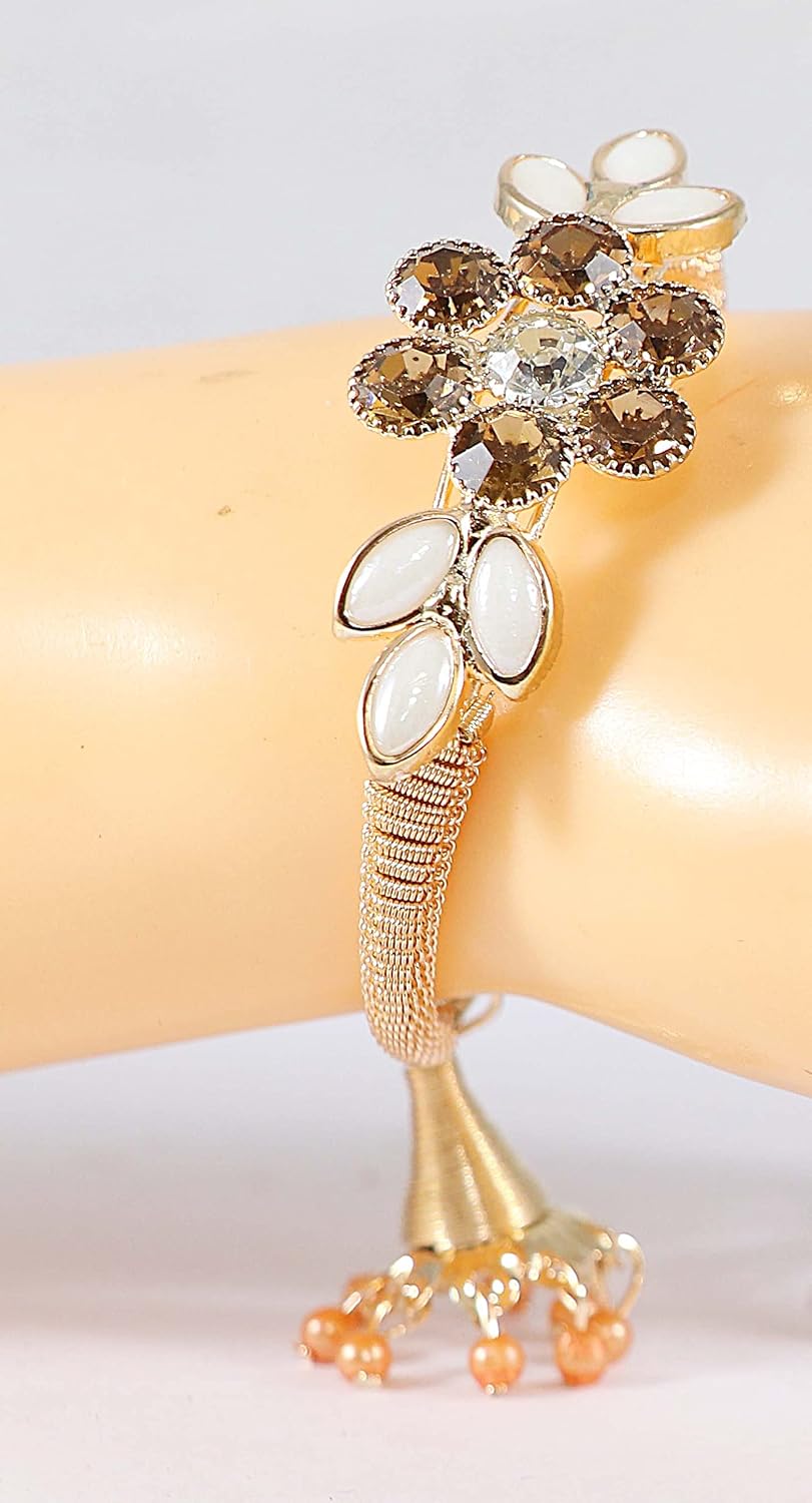 NMII Stylish Gold Plated Charm Pearls & Stone Bracelet For Women and Girls