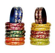 NMII Multicolour Glass with Golden Print Design Glossy Finished Kada Set For Women and Girls