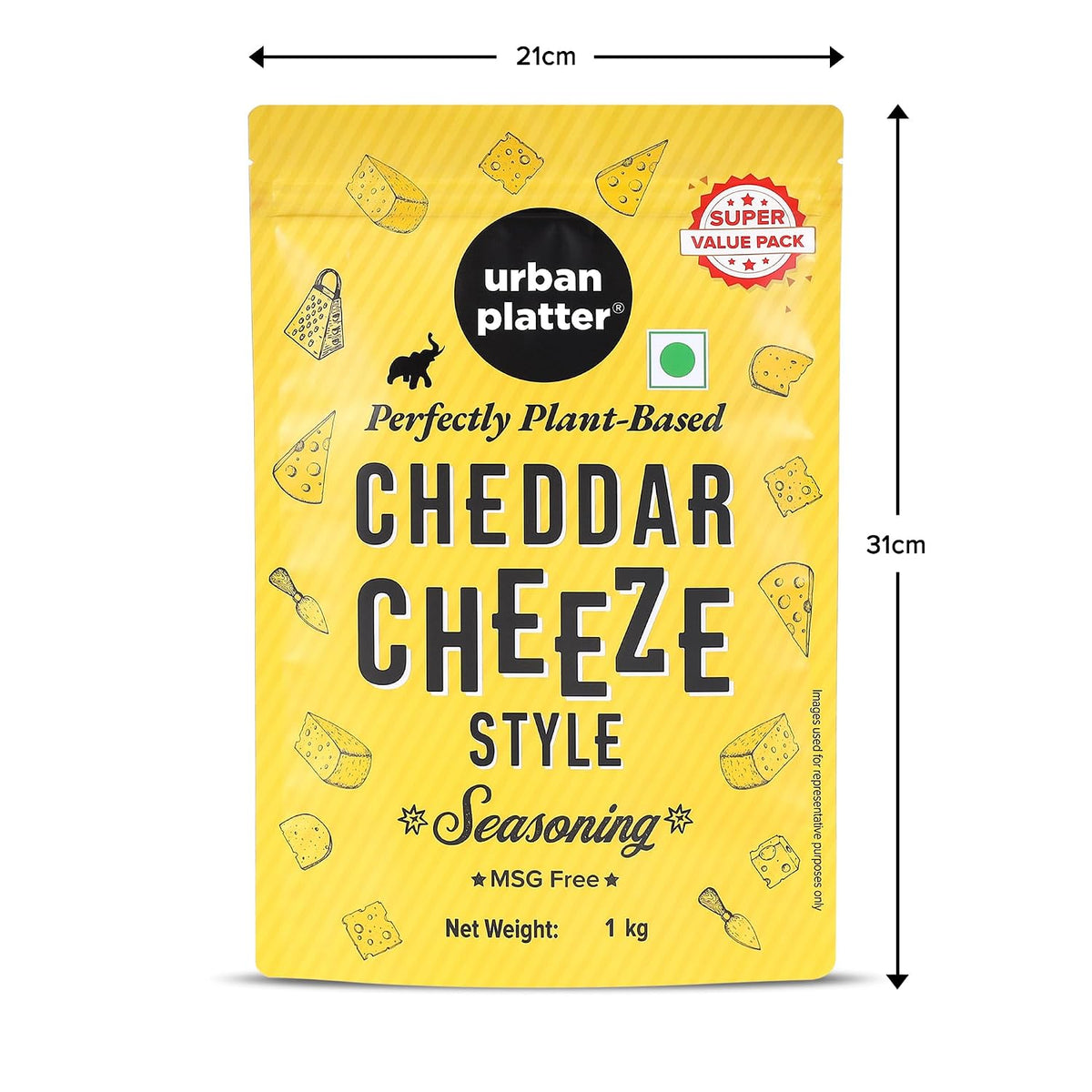 Urban Platter Cheddar Cheese Style Seasoning, 1 kg (Perfectly Plant-based | Ideal for Pop Corn, Fries, Pasta, and more | Super-Value pack)