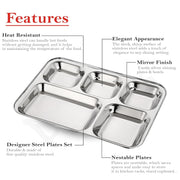 Parage 6 Pieces Stainless Steel 5- Compartment Plate Set/Dinnerware/ 5 in 1 Partition Thali/Kitchenware for Home, Restaurants- Bhojan Thali (Silver)