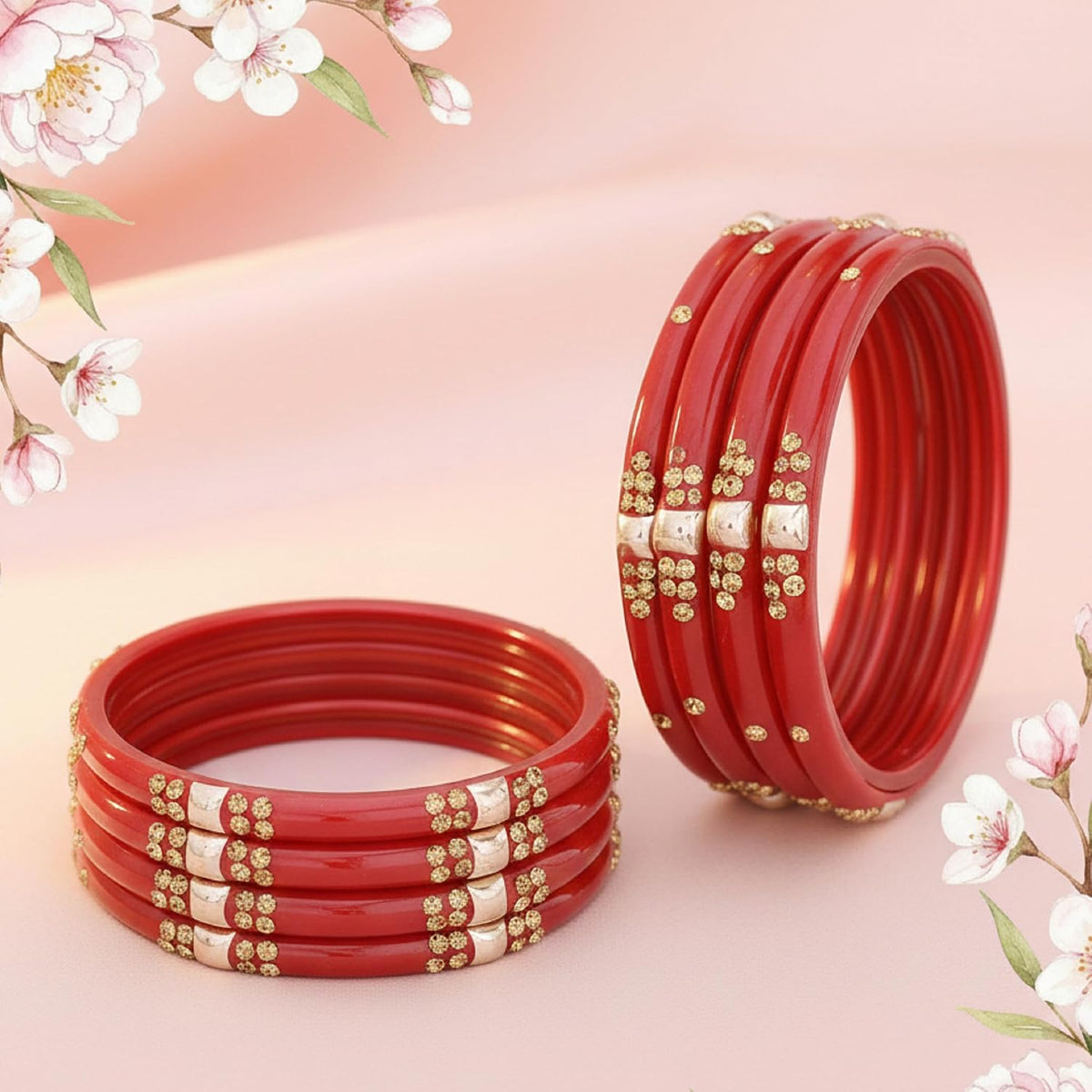 NMII Stylish Glass Kada Set Studded with Zircon Gemstone & Beads for Women & Girls