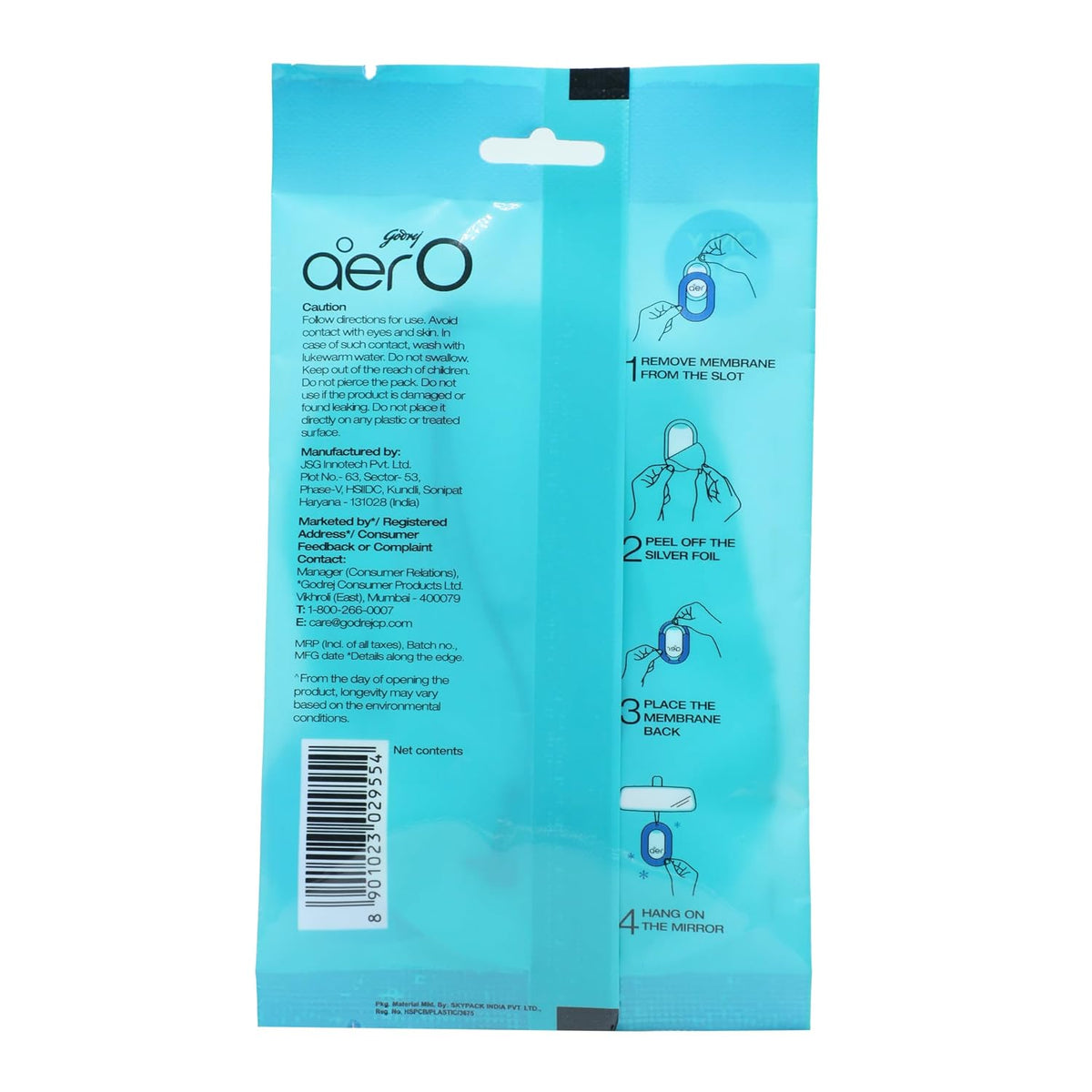 Godrej Aer O Hanging Car Air Freshener Gel Sachet, 30 gm (Cool Aqua)