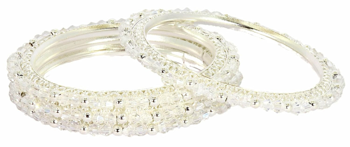 NMII Alloy Metal with White Pearls & Golden Balls Designer Bangles Set For Women & Girls | Kada Set For Women | Traditional Women's Bangles For Wedding, Party, Festive, Occasion Wear- Set of 4