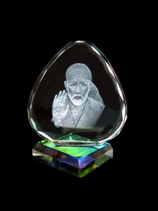 SHINDE EXPORTS 3D Crystal Sai Baba Idol Statue Murti (Blessing) Multicolor, 2x2x2 inches, Religious
