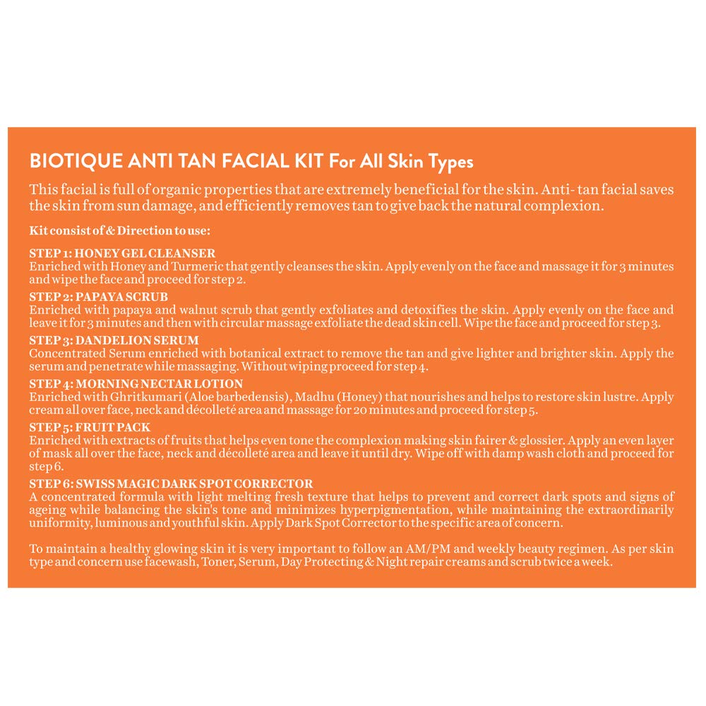 Biotique Bio Anti Tan Facial Kit (Free with Swiss Magic Dark Spot Corrector)