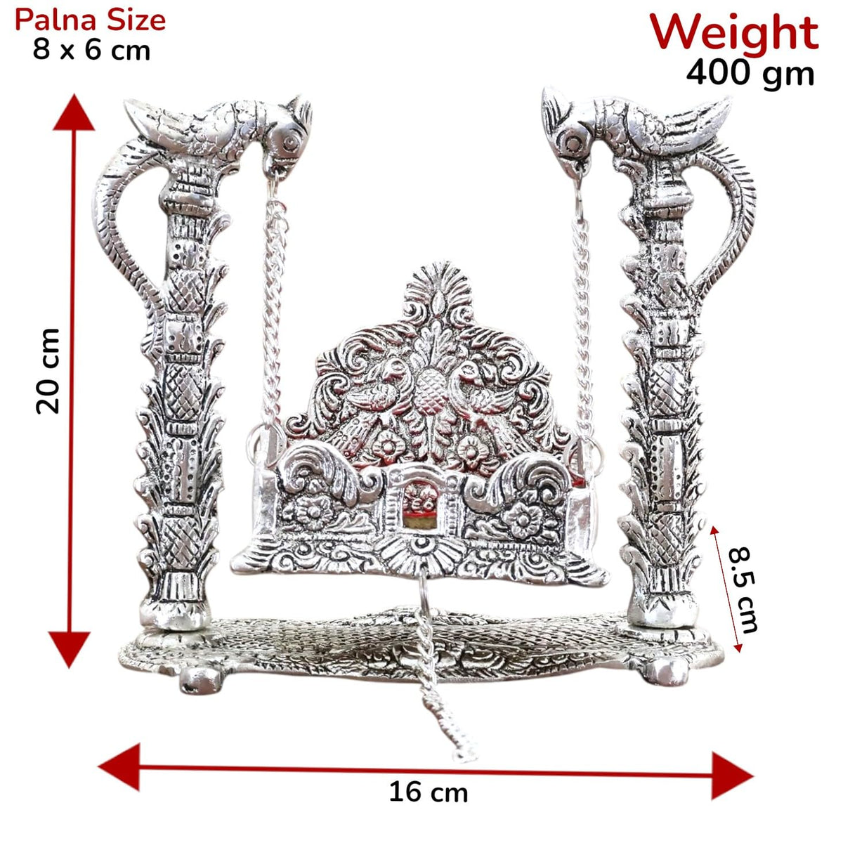KridayKraft Metal Swing Laddu Gopal Jhula,Krishna Hindola Palana,Decorative Laddu Gopal for Temple Pooja,Showpiece Figurines,Religious Idol Gift Article.